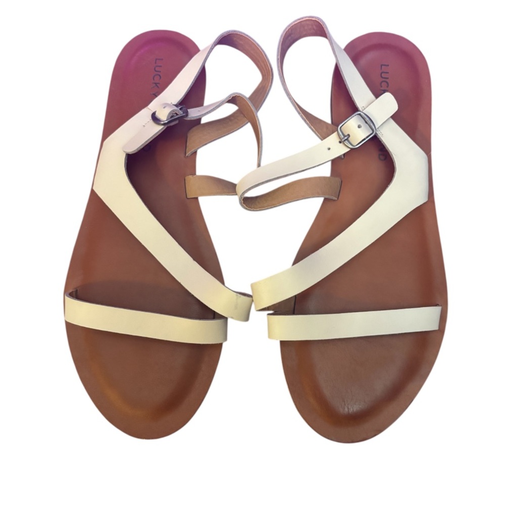 Lucky Brand Tan and Cream Belted Sandals Size 8